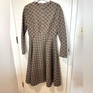 Vintage handmade ladies dress fitted flare navy tan sz med 6-8 swing